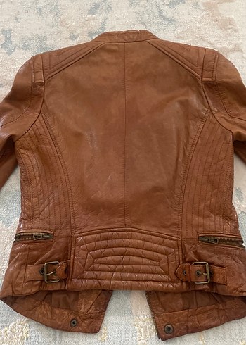 Kahverengi Deri Biker Ceket - Görsel 5