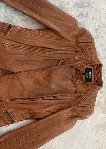 Kahverengi Deri Biker Ceket - Görsel 2