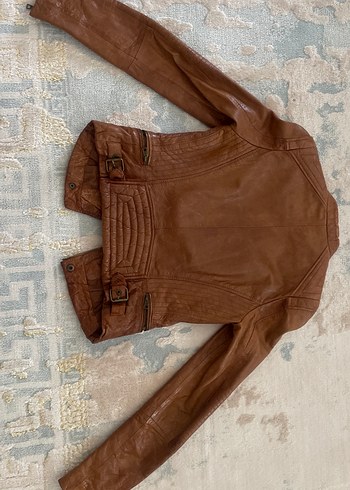 Kahverengi Deri Biker Ceket - Görsel 4