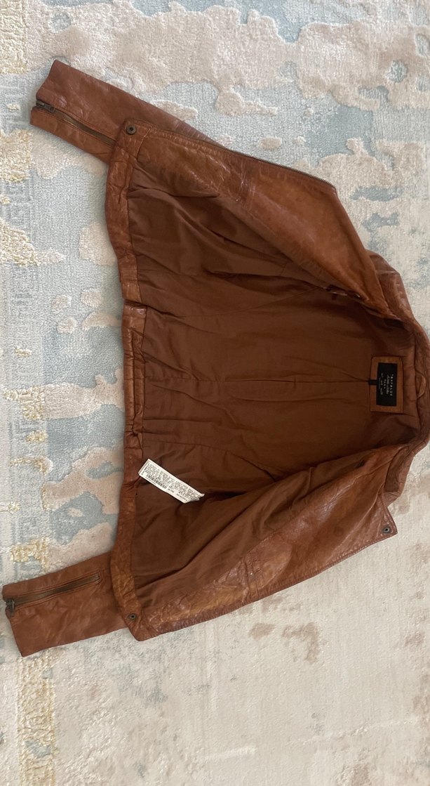 Kahverengi Deri Biker Ceket - Görsel 3