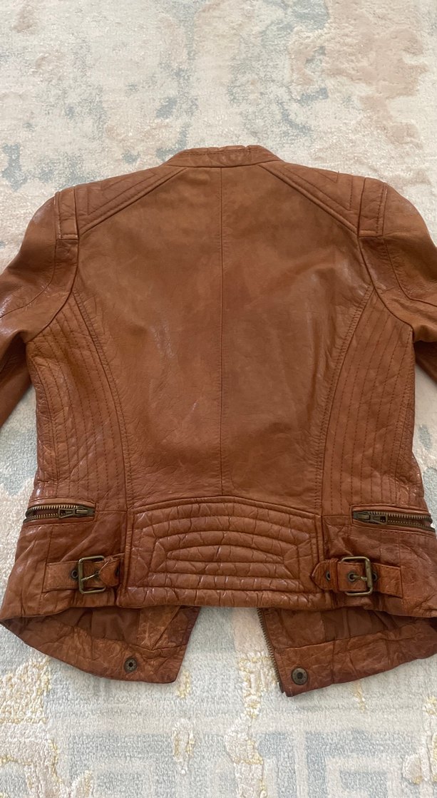 Kahverengi Deri Biker Ceket - Görsel 5