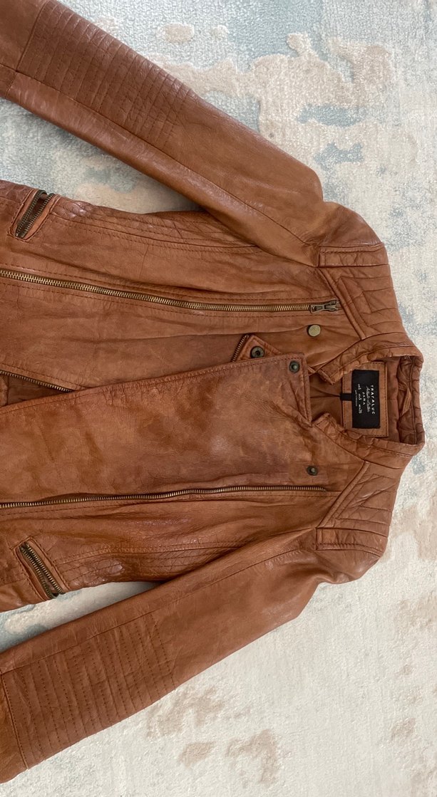 Kahverengi Deri Biker Ceket - Görsel 2