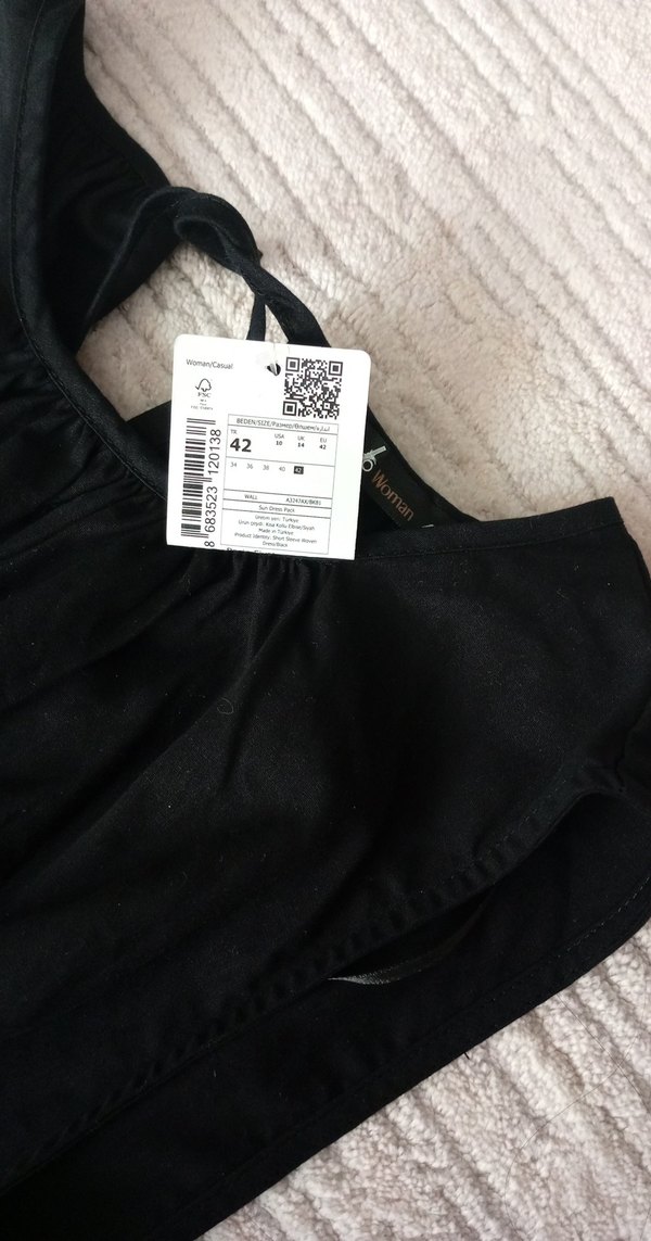 Siyah Midi Keten Strappy Elbise - Görsel 2