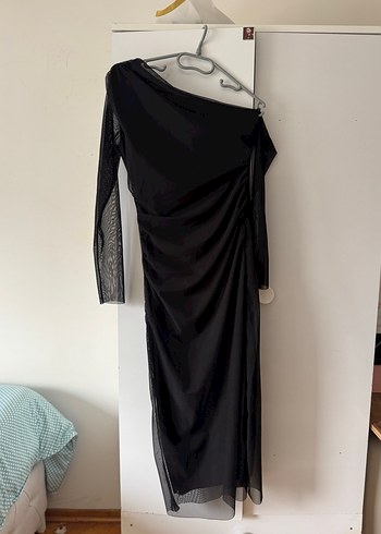 Uzun Siyah Gotik Transparan Kollu Elbise - Görsel 2