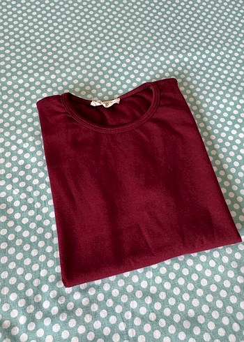 Bordo Yüksek Yakalı Kısa Kollu Crop Top - Görsel 2