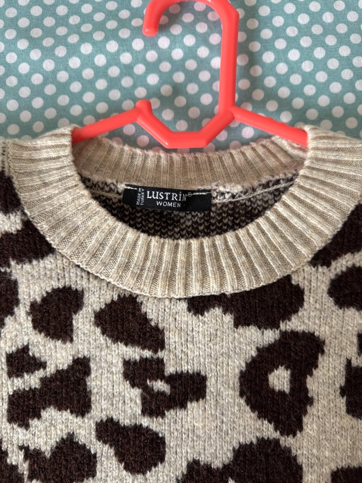 Leopar Desenli Kadın Triko Kazak - Görsel 2