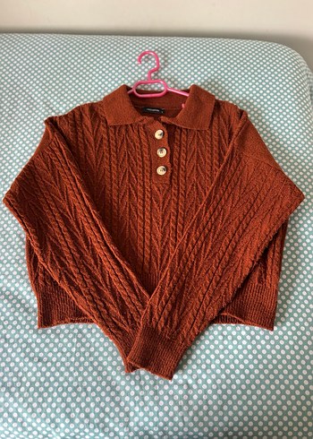 Kahverengi Örgü Vintage Kadın Kazak - Görsel 2