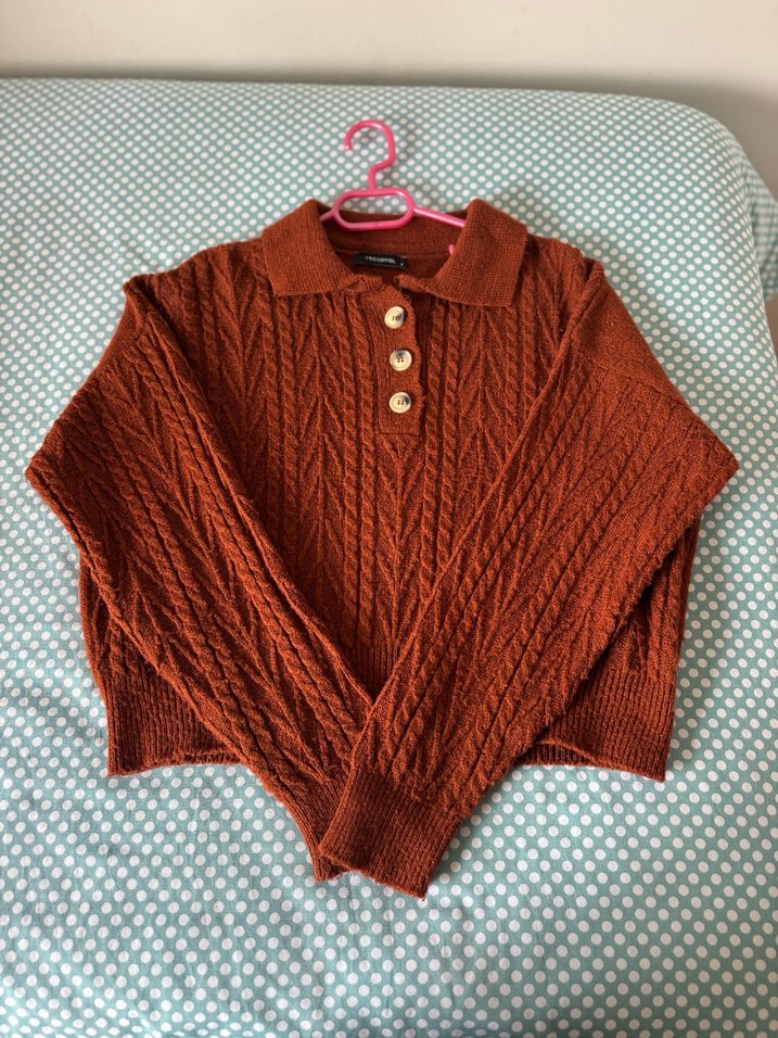 Kahverengi Örgü Vintage Kadın Kazak - Görsel 2