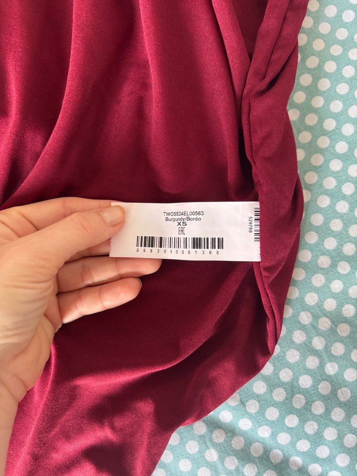 Bordo Drapeli Straplez Uzun Elbise - Görsel 2