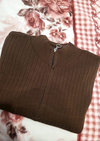 Kahverengi Yarım Fermuarlı Balıkçı Yaka Kazak - Görsel 2