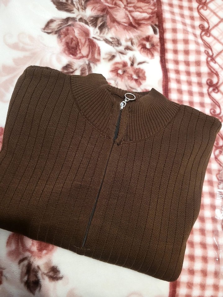 Kahverengi Yarım Fermuarlı Balıkçı Yaka Kazak - Görsel 2