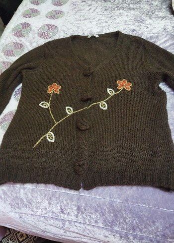 Nakışlı Kahverengi Bohem Örgü Hırka - Görsel 3