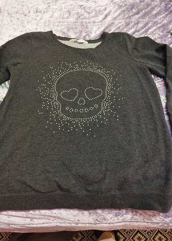 Kadın Gri Pul İşlemeli Baskılı Sweatshirt - Görsel 3