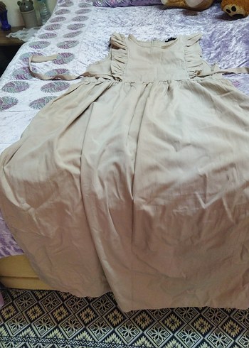 Kız Çocuk Bej Kolsuz Fırfırlı Elbise - Görsel 2