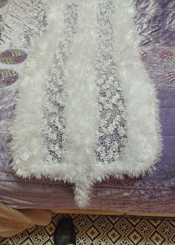 Beyaz Kürklü Nakışlı Uzun Bohem Yelek - Görsel 2