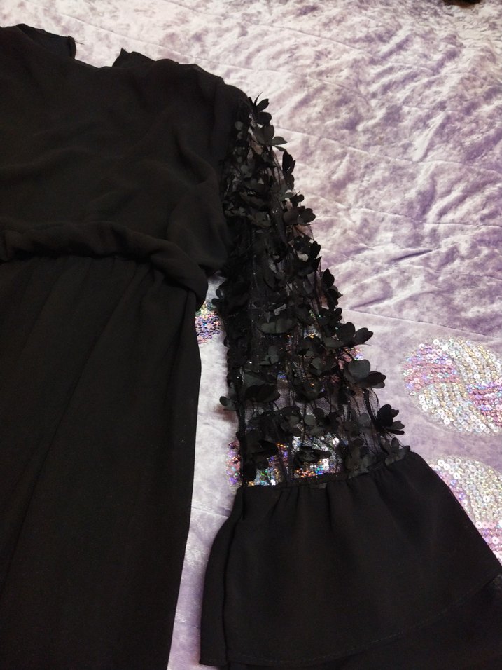 Uzun Kollu Siyah Gotik Robalı Elbise - Görsel 4