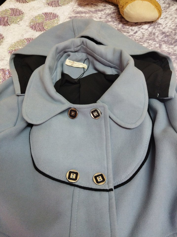 Düğmeli Açık Mavi Kaban - Görsel 4