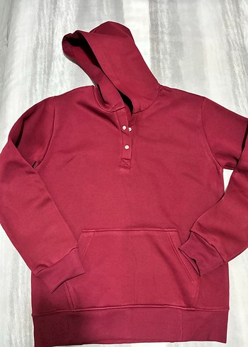 m Beden bordo Renk PAT DÜĞMELİ KAPİŞONLU SWEAT