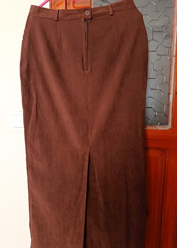 Düğmeli Kahverengi Süet i Etek - Görsel 2