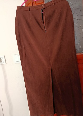 Düğmeli Kahverengi Süet i Etek - Görsel 4