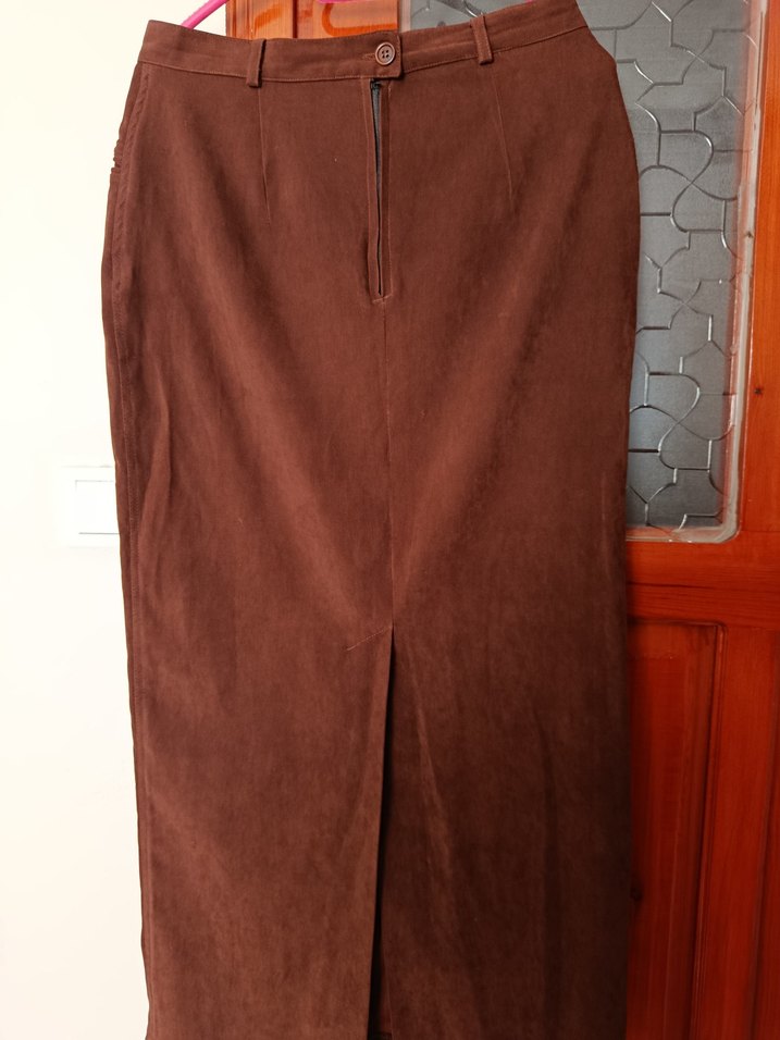 Düğmeli Kahverengi Süet i Etek - Görsel 2