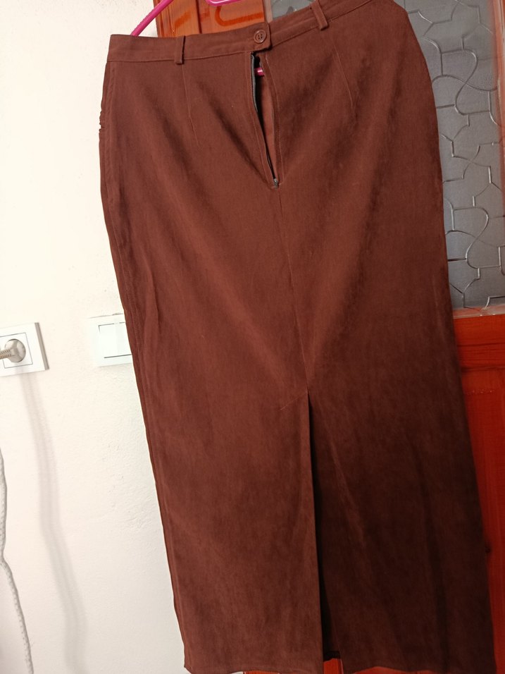 Düğmeli Kahverengi Süet i Etek - Görsel 4