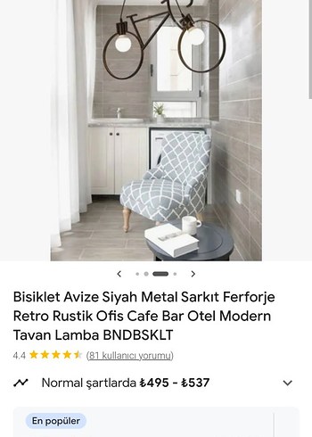 Bisiklet Tasarımlı Siyah Metal Sarkıt Avize - Görsel 4