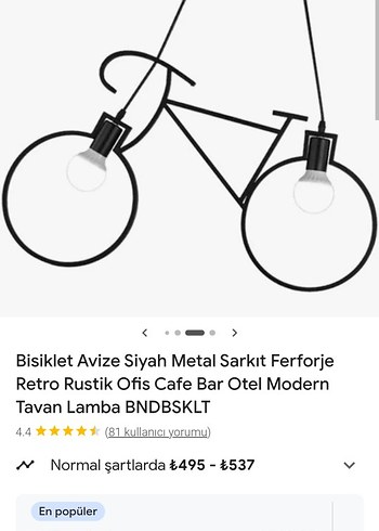 Bisiklet Tasarımlı Siyah Metal Sarkıt Avize - Görsel 2