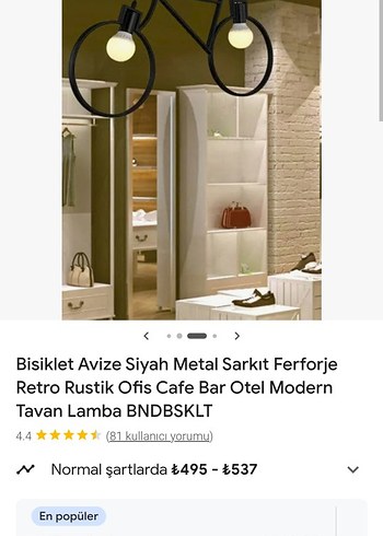 Bisiklet Tasarımlı Siyah Metal Sarkıt Avize - Görsel 3
