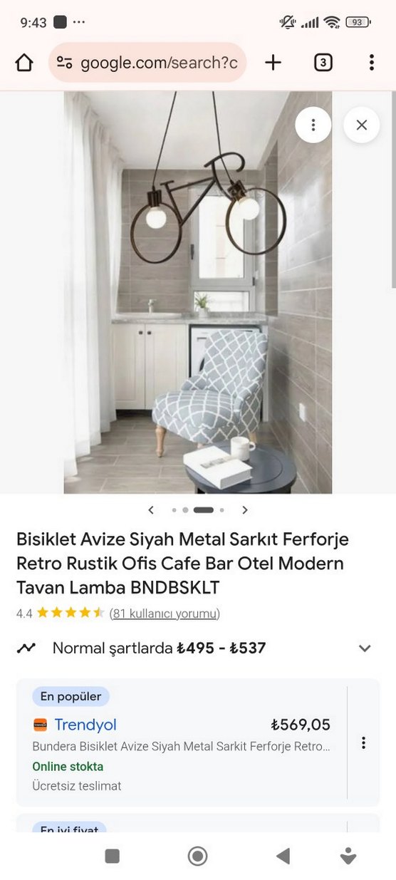 Bisiklet Tasarımlı Siyah Metal Sarkıt Avize - Görsel 4