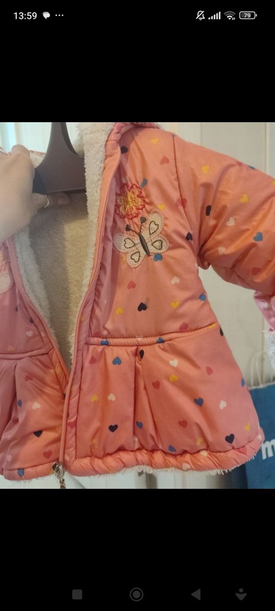 Düğmeli Kapüşonlu Kız Çocuk kaban - Görsel 2