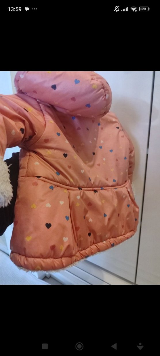 Düğmeli Kapüşonlu Kız Çocuk kaban - Görsel 4