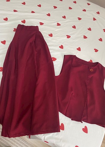 Zara Bordo yelekli İkili takım