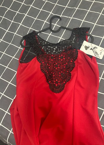 Koyu Kırmızı V Yakalı Uzun Kadın Abiye Elbise - Görsel 3