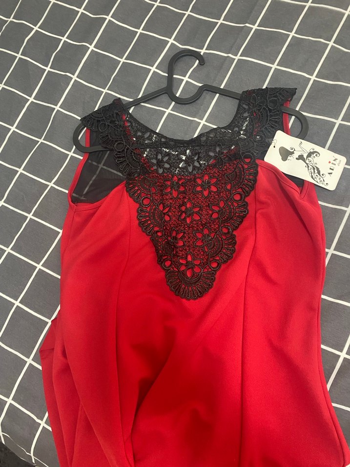 Koyu Kırmızı V Yakalı Uzun Kadın Abiye Elbise - Görsel 3