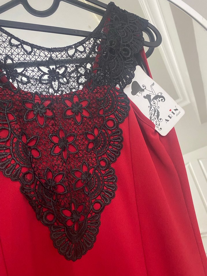 Koyu Kırmızı V Yakalı Uzun Kadın Abiye Elbise - Görsel 2