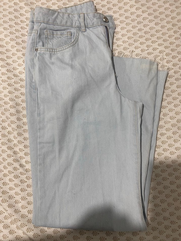 Düğmeli Mavi Midi Kadın Kot Pantolon - Görsel 3