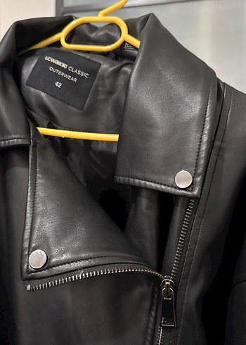 Kadın Siyah Deri Biker Ceket - Görsel 5