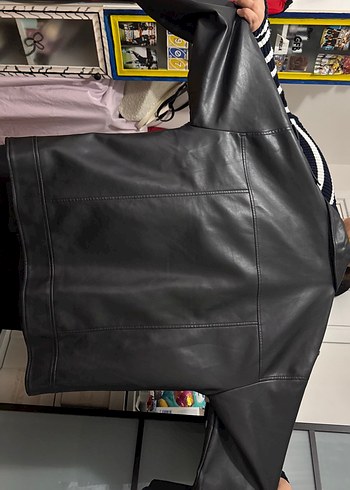 Kadın Siyah Deri Biker Ceket - Görsel 3