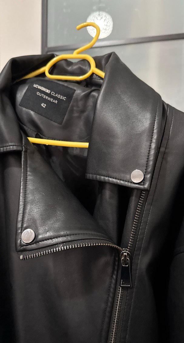 Kadın Siyah Deri Biker Ceket - Görsel 5