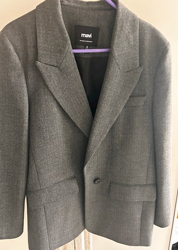 Gri Kadın Düğmeli Yün Blazer Ceket - Görsel 3