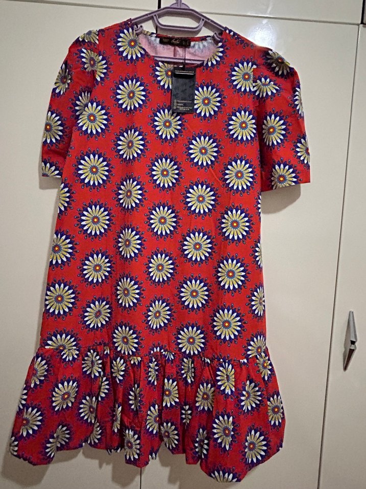 Renkli Kısa Kollu Fırfırlı Kız Elbisesi - Görsel 4