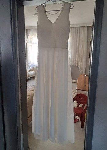 V Yaka Beyaz elbise - Görsel 5