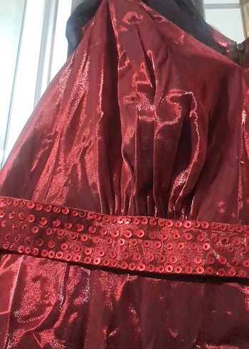 Uzun Bordo V Yaka Drapeli Kadın Abiye Elbise - Görsel 2