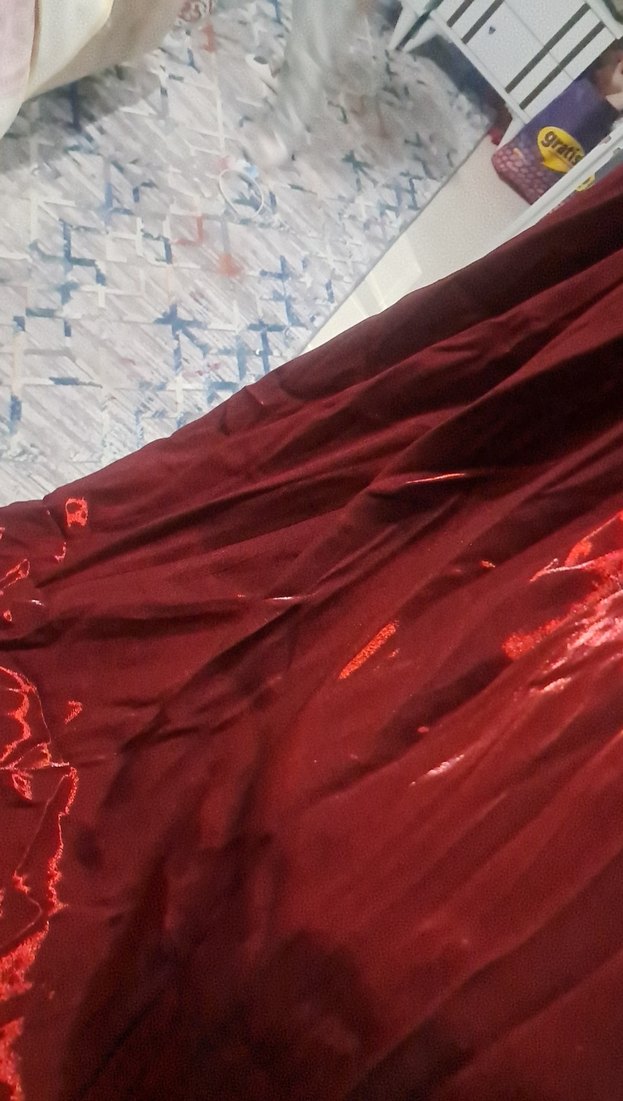 Uzun Bordo V Yaka Drapeli Kadın Abiye Elbise - Görsel 5