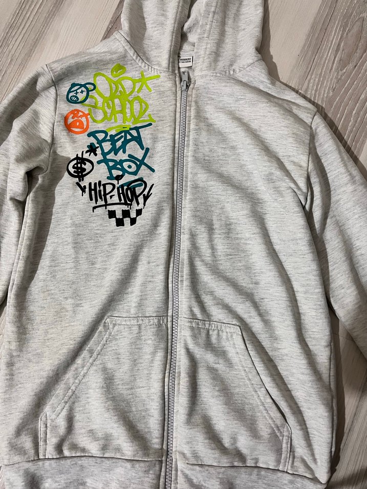 Erkek Çocuk Kapüşonlu Gri Baskılı Ceket - Görsel 2