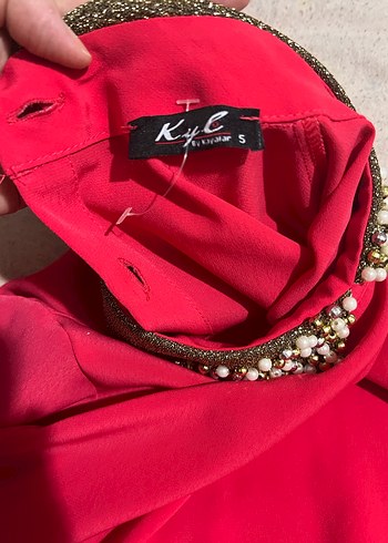 İnci Detaylı Yakalı Kırmızı Kadın Gömlek - Görsel 5