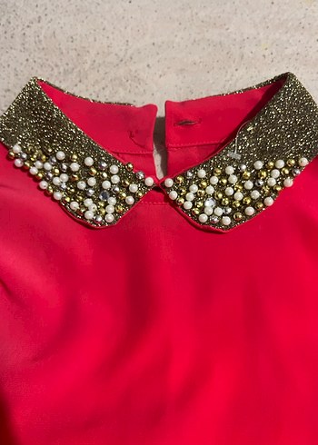 İnci Detaylı Yakalı Kırmızı Kadın Gömlek - Görsel 4