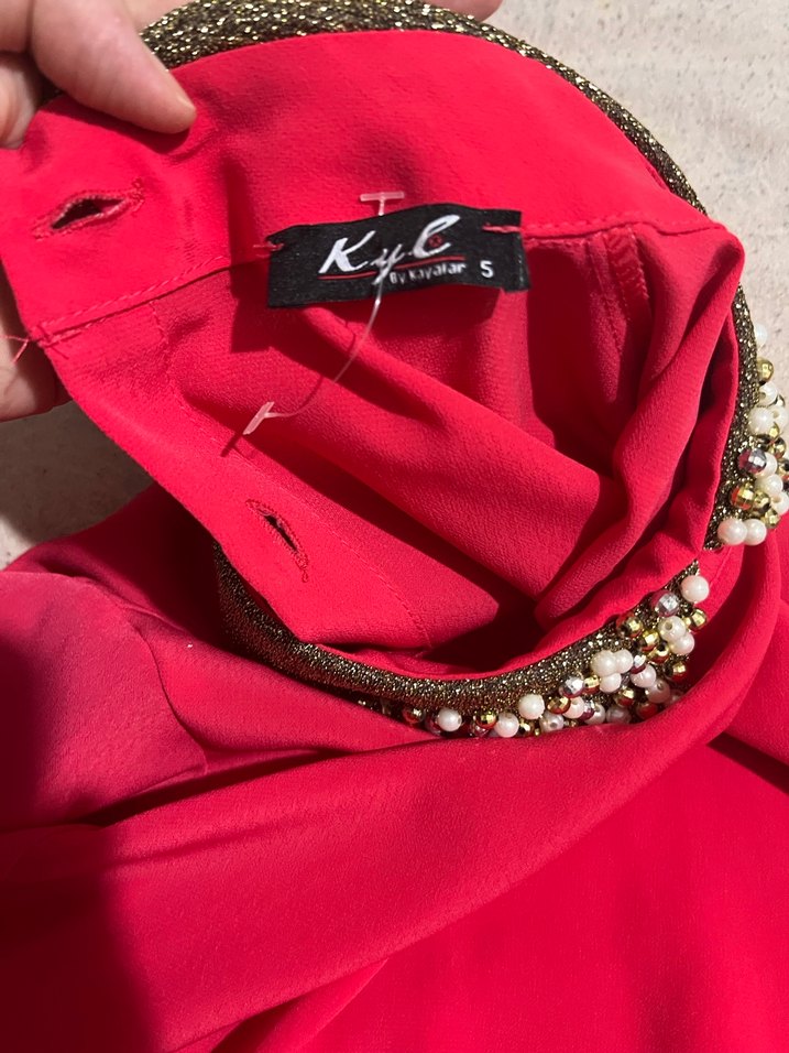 İnci Detaylı Yakalı Kırmızı Kadın Gömlek - Görsel 5