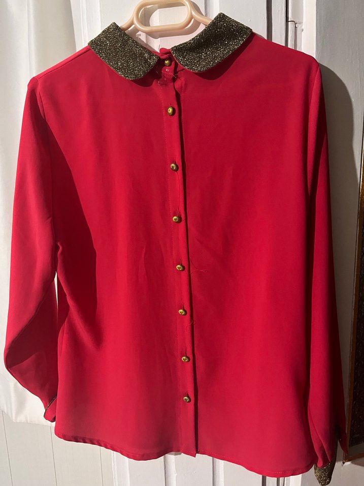 İnci Detaylı Yakalı Kırmızı Kadın Gömlek - Görsel 2